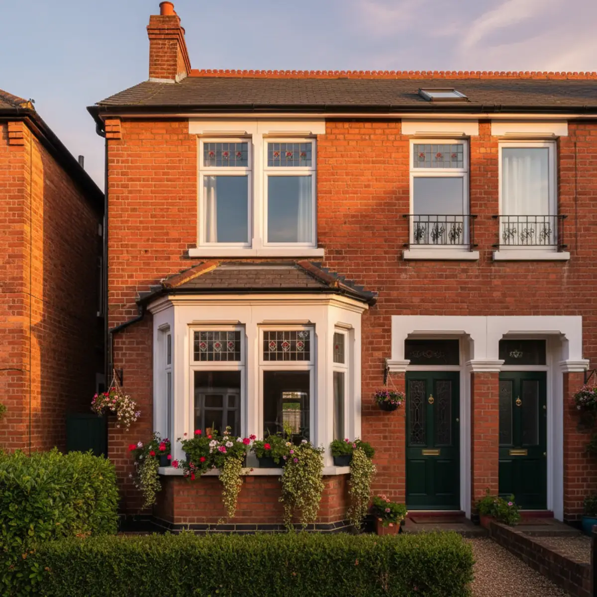 Three-light Edwardian bay window on a UK red-brick suburban semi