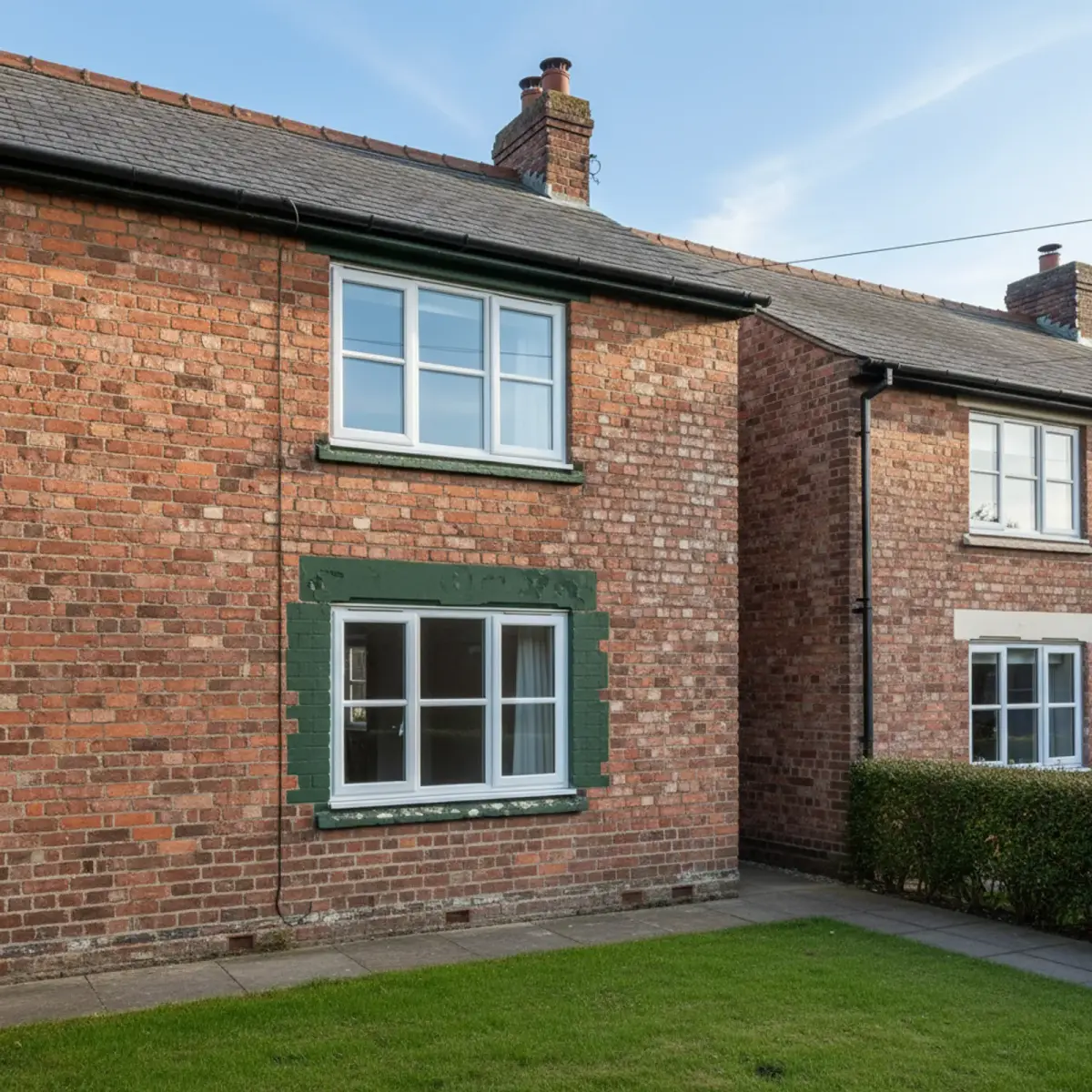 Modern white uPVC casement window installed on a UK red-brick semi-detached
